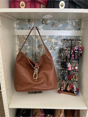 Dooney & Bourke Chestnut Brown Pebbled Leather Shoulder Bag with Gold Hardware